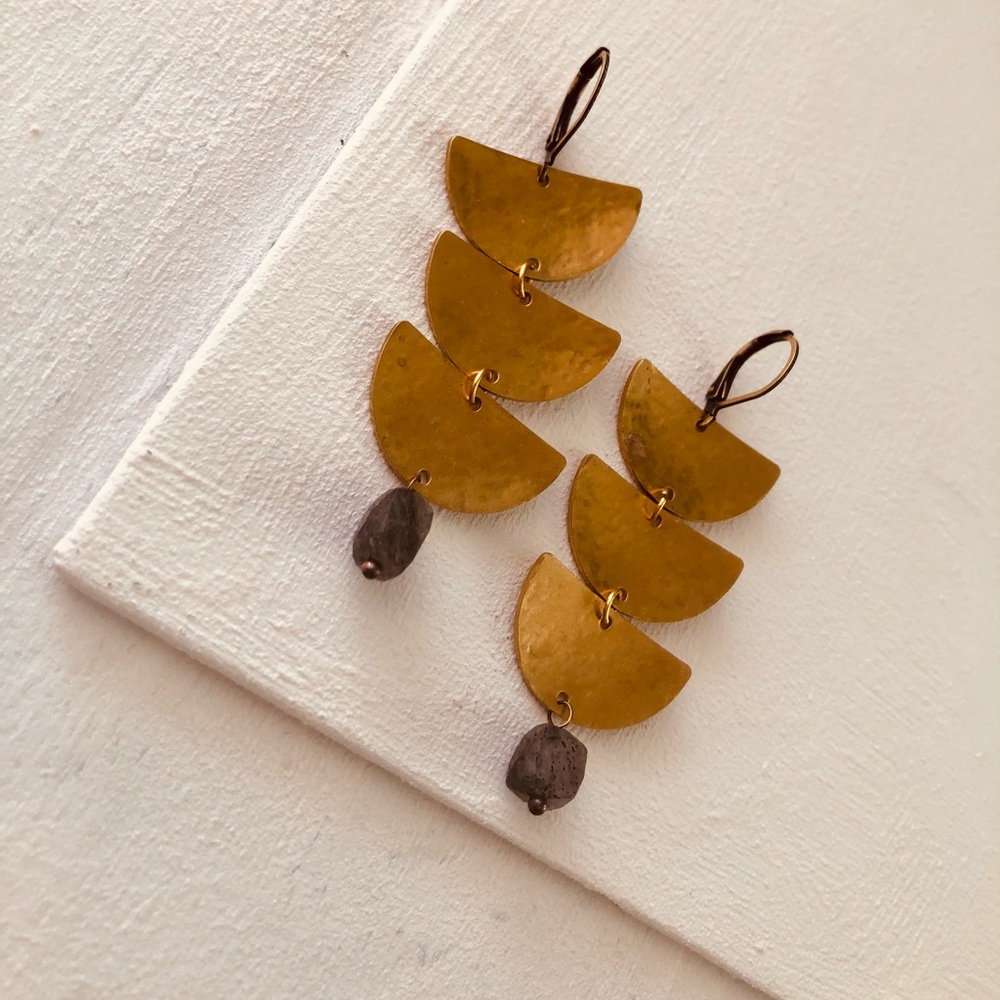 New Handcrafted Brass and Labradorite Earrings - Picture 2 of 7